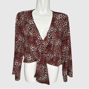 TOPSHOP SIZE 2 ANIMAL PRINT BLOUSE FRONT TIE